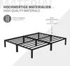 A black metal bed frame is shown with informational text overlays. Podgląd zdjęcia produktu