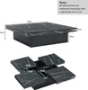 A diagram showing the dimensions of a square coffee table with a marble-like finish, presented in two views: one closed and one with its sliding top sections extended. Produktbild-Vorschau