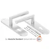 Two door handles with escutcheons and mounting hardware, with a close-up inset showing dimensions. Produktbild-Vorschau