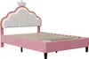A pink bed frame with a crown-shaped headboard featuring LED lighting. Náhľad obrázku produktu