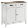 A white cabinet with two drawers and two doors, topped with a brown wood-like surface. The cabinet has black handles. Náhľad obrázku produktu