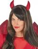 Close-up of a woman wearing a devil costume, including horns and wings. Náhľad obrázku produktu