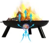 A fire pit with wood burning inside, showing airflow arrows indicating how air enters from the bottom and exits upwards. Náhľad obrázku produktu