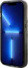 A side view of an iPhone 14 Pro Max in a transparent case with a blue abstract wallpaper. Produktbild-Vorschau