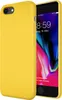 A yellow phone case is shown next to a smartphone displaying a lock screen. Produktbild-Vorschau