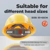 A yellow construction helmet with internal adjustment features highlighted. Produktbild-Vorschau