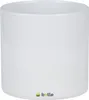 A white ceramic cylinder pot with a small logo and text at the bottom. Produktbild-Vorschau