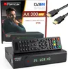A product shot of a satellite receiver and its accessories, including the box, remote, and HDMI cables. Produktbild-Vorschau