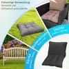 A collage of images showing cushions on a bench, on the grass, on a chair, and a separate cushion. Produktbild-Vorschau
