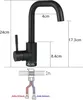 Diagram showing dimensions and installation details of a black faucet. Podgląd zdjęcia produktu