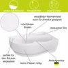 A diagram highlighting the features of a white bathtub with text labels and icons. Produktbild-Vorschau