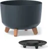 A dark gray planter with wooden legs and a separate black drainage tray. Anteprima dell’immagine prodotto