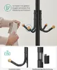 A person's hands are shown holding a piece of fabric near a black coat rack with wooden-tipped hooks. Below, there are close-up shots of the coat rack's hook and its construction. Náhled obrázku produktu