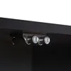 A close-up view of the underside of a black shelf with two silver locks attached. Náhled obrázku produktu