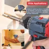 A close-up of a cordless drill with text overlays and inset images showing its applications. Podgląd zdjęcia produktu