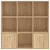 A front view of a wooden bookshelf with nine compartments, two of which have drawers. Náhled obrázku produktu