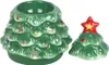 A ceramic Christmas tree shaped oil burner with a separate lid topped with a red star. Voir les images du produit