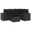 5-tlg. Garten-Sofagarnitur mit Kissen Schwarz Poly Rattan Produktbild-Vorschau 2