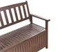 A close-up, angled view of a wooden garden bench with storage. Náhled obrázku produktu