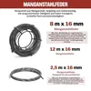 An informational graphic displaying different sizes of manganese steel springs for pipe cleaning, with accompanying text and images. Produktbild-Vorschau