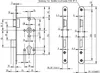 Technical drawing of a door lock mechanism with dimensions and specifications. Náhled obrázku produktu