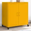A yellow sideboard with two doors and wheels on a light-colored floor. Anteprima dell’immagine prodotto