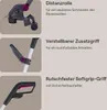 Close-up shots of different parts of a garden tool with descriptive text. Produktbild-Vorschau