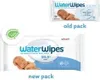 A collage showing two different packaging designs for WaterWipes baby wipes, labeled 'old pack' and 'new pack'. Anteprima dell’immagine prodotto
