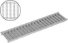 A metal grate or drain cover is shown from a slightly elevated angle against a white background. A magnified inset shows a closer view of the grate's structure. Anteprima dell’immagine prodotto