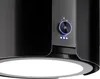 A close-up view of a black kitchen hood with a control panel featuring a dial and indicator lights. Produktbild-Vorschau