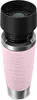 A pink insulated travel mug with a black lid, shown against a white background. Produktbild-Vorschau