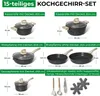 A collage of different cookware items from a set, with dimensions and labels. Anteprima dell’immagine prodotto
