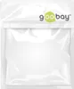 A white plastic packaging bag with a hanging hole at the top and the Goobay logo printed on it. Produktbild-Vorschau