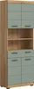 A tall cabinet with a wood-grain frame and green doors and drawers, shown against a white background. Produktbild-Vorschau