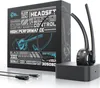 A product shot of a CSL Mono Bluetooth Headset and its charging station, with the product box in the background. Produktbild-Vorschau