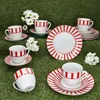18szt serwis kawowy Split czerwone paski porcelana 6 os. Podgląd zdjęcia produktu 2
