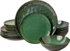 A stack of green ceramic plates and bowls on a white background. Voir les images du produit