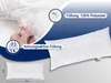 A pillow is shown with close-ups of its filling and dimensions. Produktbild-Vorschau