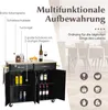 A kitchen cart with various features highlighted by text and icons, set against a blurred background of a dining area. Náhľad obrázku produktu