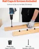 A person is using a drill to attach a plastic rail cap to a wooden plank, with other caps and screws shown below. Anteprima dell’immagine prodotto