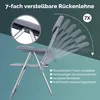 A gray folding chair is shown with its backrest in multiple positions, illustrating its adjustability. Produktbild-Vorschau
