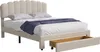 A bed with a headboard and a pulled-out drawer. Produktbild-Vorschau