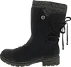 A side view of a black boot with a gray knitted cuff. Produktbild-Vorschau
