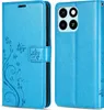 A blue flip case for a smartphone is shown from two angles. Produktbild-Vorschau
