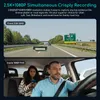 A split image showing a dashcam view from inside a car on a highway and a view from inside the car showing the driver and a passenger. Produktbild-Vorschau