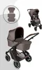A collage of a stroller and its accessories, presented on a light gray background. Produktbild-Vorschau