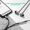 A smartphone connected to an audio extension cable and earphones, with musical notes depicted around the earphones. Produktbild-Vorschau