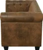 A side view of a brown faux leather Chesterfield sofa. Produktbild-Vorschau