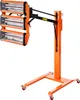 An orange infrared curing lamp with three heating elements on a stand with wheels, isolated on a white background. Podgląd zdjęcia produktu