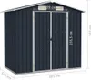 A dark gray metal shed with double doors and ventilation grilles on the front. Náhled obrázku produktu